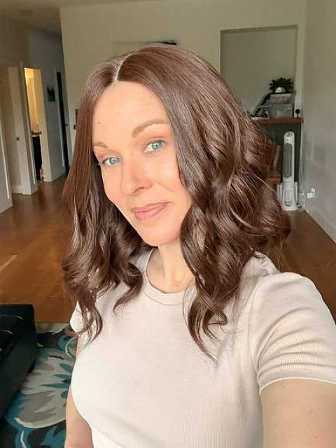 Glamvigor Hybrillia™ Blend Human Hair Chic Brunette  wavy texture  long bob  Lace Part Wig GLP014