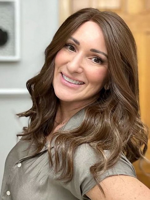Trendsetting  Medium Brown layered wavy  Synthetic Lace Part Wig GLP024