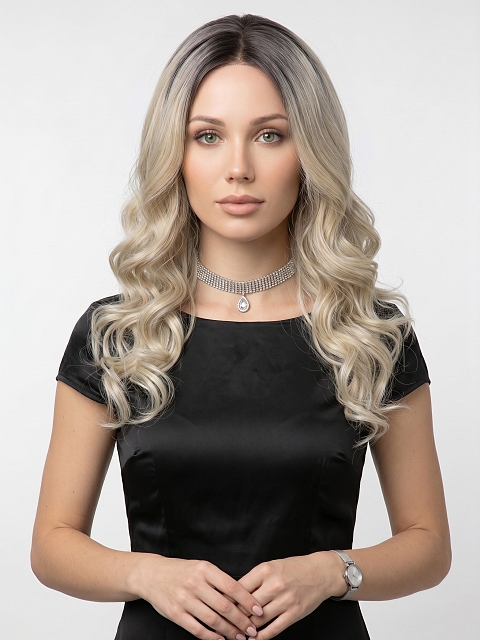 Glamvigor Hybrillia™ Blend Human Hair Perfect light  Blonde ombre  long, soft, undulating wavy  Lace Part Wig GLP051