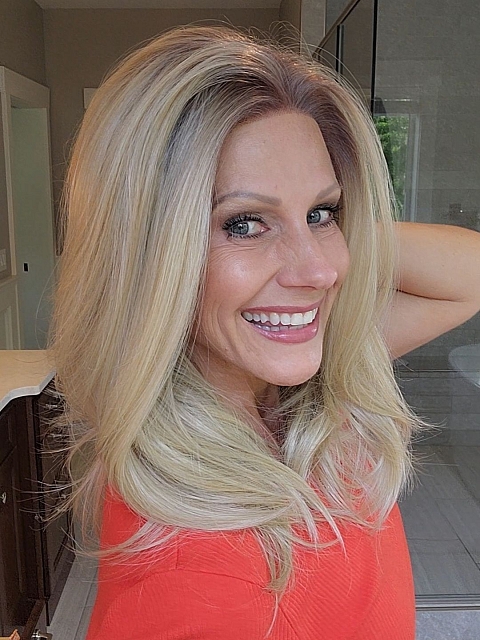 Glamvigor Hybrillia Blend Human Hair Pretty Blonde Ombre Medium layered Straight Lace Part Wig GLP007