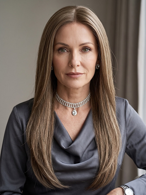 Glamvigor Hybrillia™ Blend Human Hair Chic Medium Brown long cascading staright Lace Part Wig GLP027