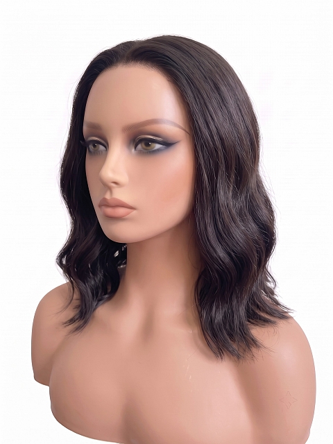 Glamvigor Hybrillia Blend Human Hair  black shoulder-length wavy PRE-CUT Lace Part Wig GLP080