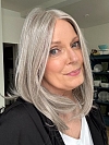 Luxury Light Brown with 75% Grey Blend with Soft White Tips shoulder length Synthetic Mono TOP Wig GMT002