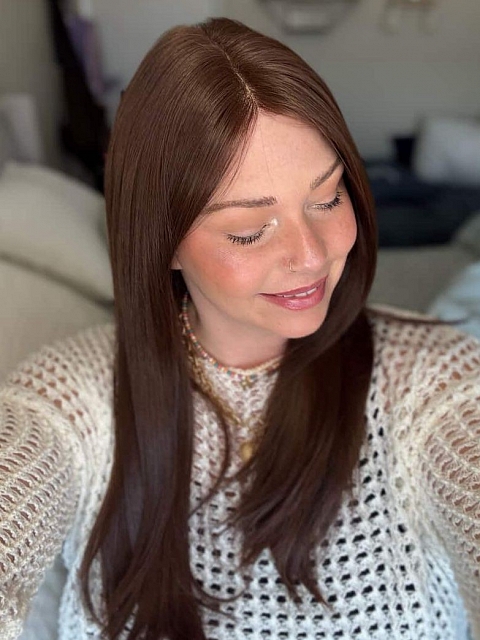 Soft dark brown long layered straight Synthetic Lace Part Wig GLP005