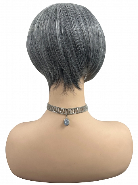 Grey with 40% white Blended short  length with full bangs bob Synthetic Wig (Basic Cap) GBC021
