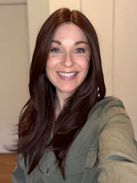 Glamvigor Hybrillia™ Blend Human Hair Stunning Medium Reddish Brown long layered  Lace Part Wig GLP011