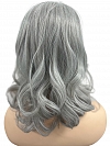 Silver grey layed wavy with side bangs  Synthetic Lace Part Wig GLP049