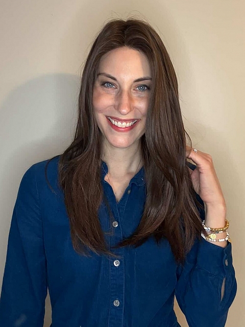 Glamvigor Hybrillia™ Blend Human Hair Soft dark brown long layered straight Lace Part Wig GLP005