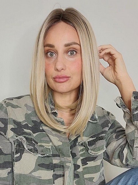 Glamvigor Hybrillia™ Blend Human Hair Chic Blonde Ombre Shoulder Length Straight Lace Part Wig GLP004