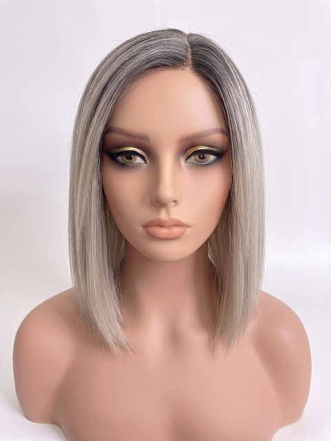  Glamvigor Hybrillia Blend Human Hair ICED BLONDE WITH Dark Roots Straight PRE-CUT Lace Part Wig GLP078