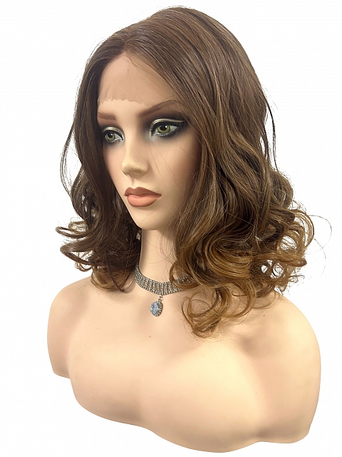 Glamvigor Hybrillia™ Blend Human Hair chic Chestnut Brown gentle    layered wave Lace Part Wig GLP064