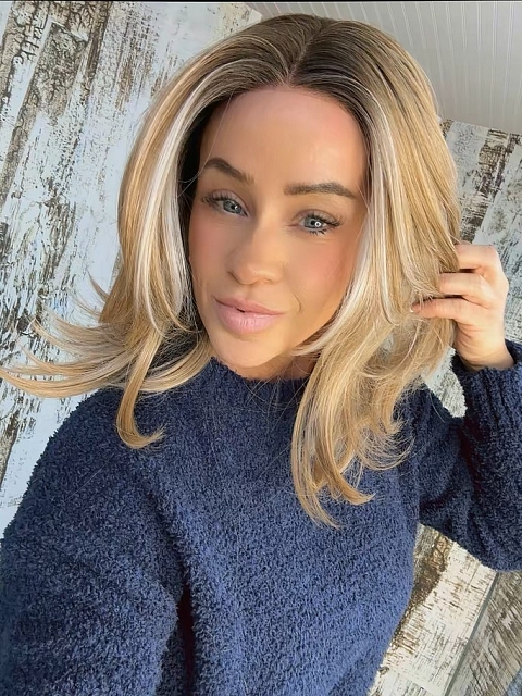 Glamvigor Hybrillia™ Blend Human Hair Honey blonde  with platinum blonde highlights strands in the front Straight Lace Part Wig GLP053