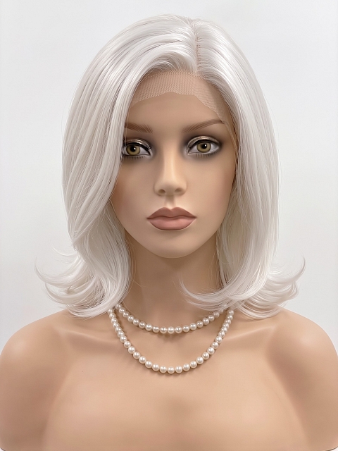 Glamvigor Hybrillia Blend Human Hair Iced Oyster Gray mid-length with light waves Lace Part Wig GLP046