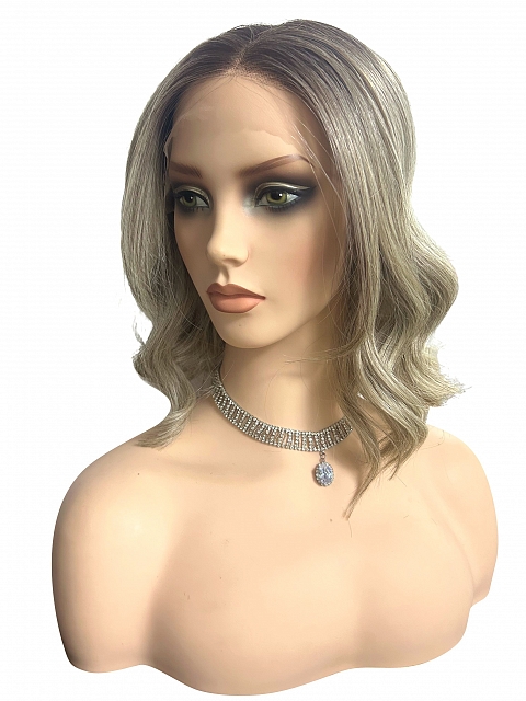 Glamvigor Hybrillia™ Blend Human Hair  Light Natural Blonde Blend with dark roots shoulder-length wavy Lace Part Wig GLP068