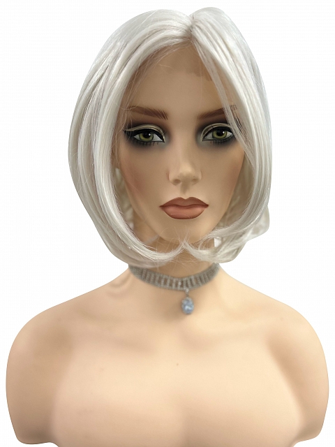 Iced Oyster Gray mid-length with light waves  Synthetic Lace Part Wig GLP046