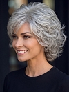 Glamvigor Hybrillia Blend Human Hair  Chic Grey Ombre short Wavy Layered Curly with bangs  Wig (Basic Cap) GBC011