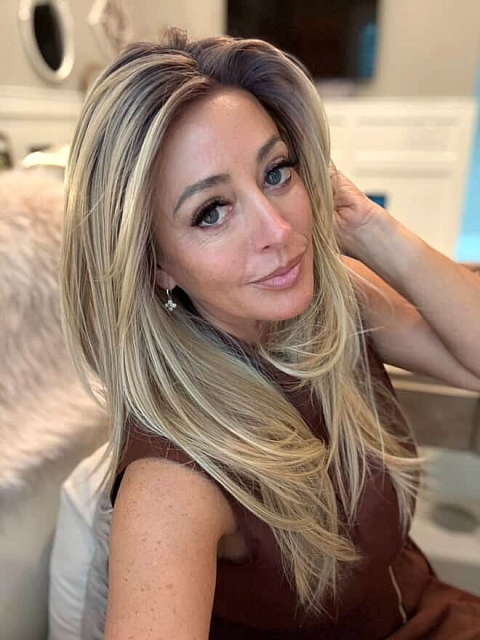 Glamvigor Hybrillia™ Blend Human Hair Trendy blonde ombre with gold highlights Straight  with side bangs Lace Part Wig GLP008