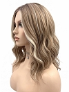 Glamvigor Hybrillia Blend Human Hair Medium Brown base with Light Golden Blonde highlights loose beach wavy  Lace Part  wig glp041