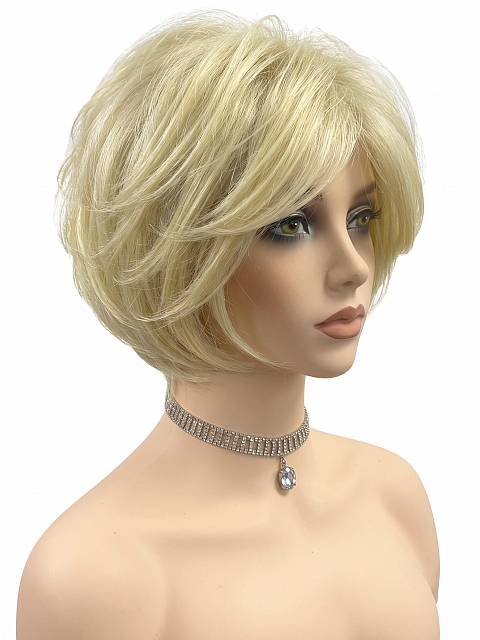 Glamvigor Hybrillia Blend Human HairPale Blonde with Slight Platinum Highlighting modern bob Wig (Basic Cap) GBC018