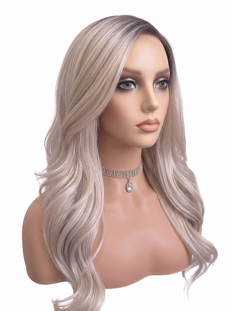 Glamvigor Hybrillia™ Blend Human Hair Cool Platinum Blonde with Dark Roots  long layered PRE-CUT Lace Part Wig GLP074