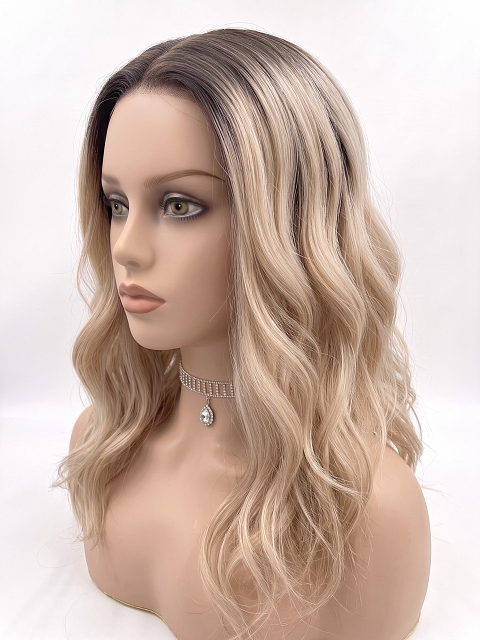 Glamvigor Hybrillia Blend Human Hair Warm Blonde with Dark Roots layered PRE-CUT Lace Part Wig GLP084