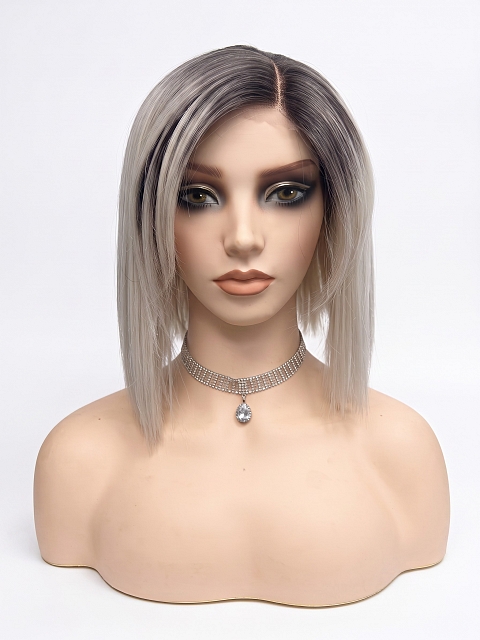  Glamvigor Hybrillia Blend Human Hair ICED BLONDE WITH Dark Roots Straight PRE-CUT Lace Part Wig GLP078