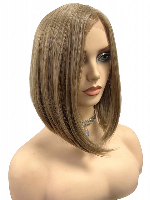 Glamvigor Hybrillia™ Blend Human Hair Ash brown  classic bob style Synthetic Lace Part Wig GLP059