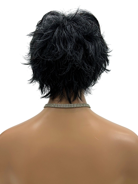 Black mixed silver  Short Wolf Tail Synthetic Wig (Basic Cap) GBC002