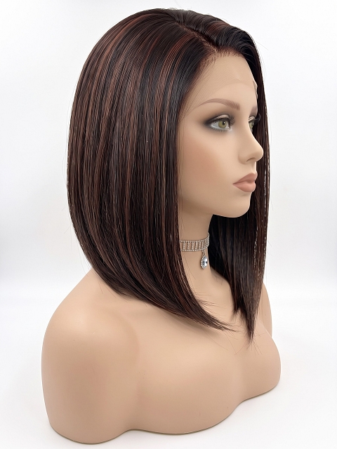 Glamvigor Hybrillia Blend Human Hair Soft Black with Gold-Red Highlights shoulder-length bob Lace Part Wig GLP031