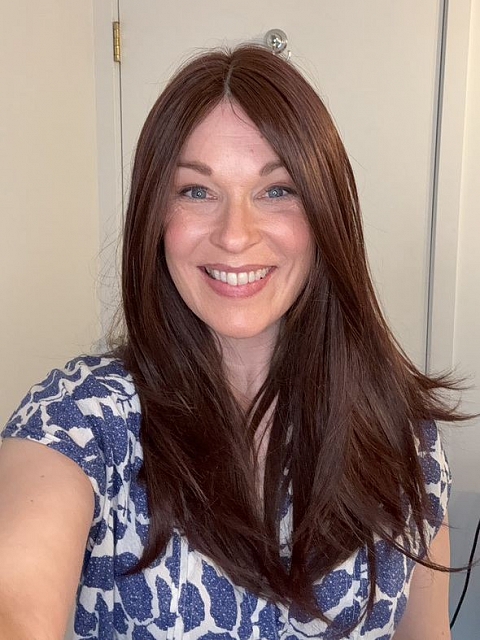 Glamvigor Hybrillia™ Blend Human Hair Stunning Medium Reddish Brown long layered  Lace Part Wig GLP011