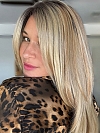 Hybrillia Blend Human Hair Trendy blonde ombre with gold highlights Straight  with side bangs Lace Part Wig GLP008