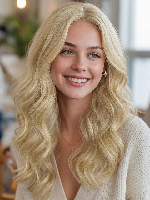 Glamvigor Hybrillia™ Blend Human Hair Soft Platinum blonde with Bouncy little wavy Lace Part Wig GLP055