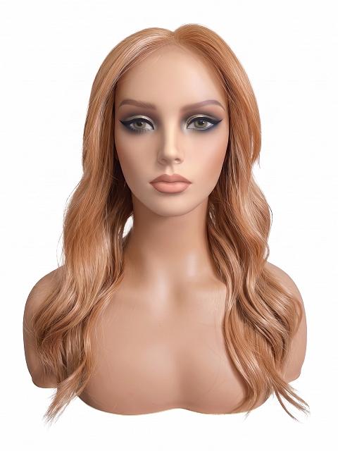 Glamvigor Hybrillia Blend Human Hair Blonde Blended mixed Golden with loose wavy side bangs PRE-CUT Lace Part Wig GLP075