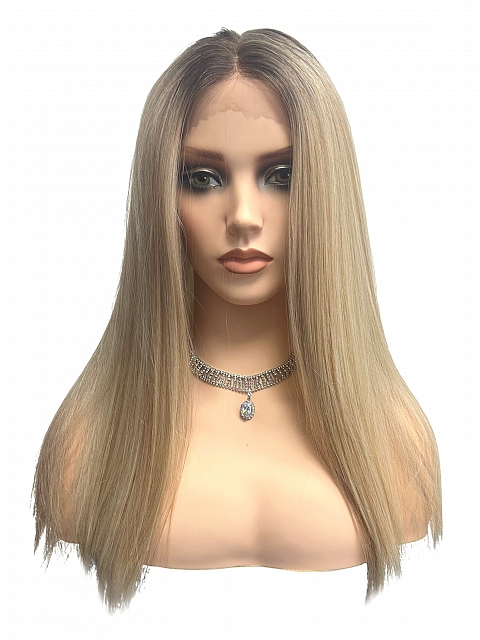 Glamvigor Hybrillia™ Blend Human Hair  Platinum with Shaded Roots long staright Lace Part Wig GLP066