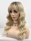 Glamvigor Hybrillia Blend Human Hair Milkshake Blonde ombre long layered wavy with Bangs Wig (Basic Cap) GBC025