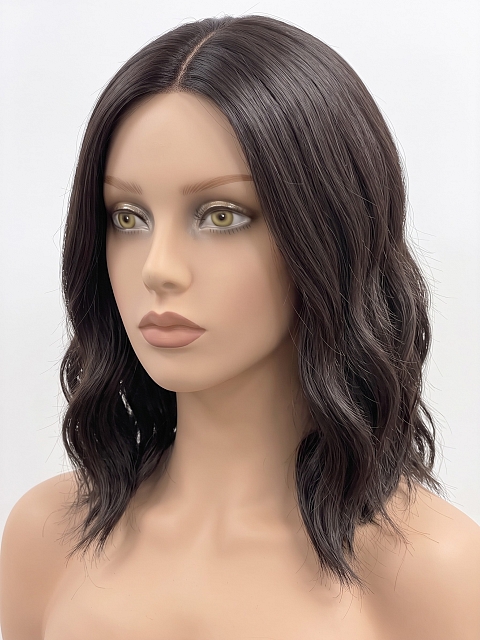 Glamvigor Hybrillia Blend Human Hair  black shoulder-length wavy PRE-CUT Lace Part Wig GLP080