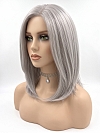 Glamvigor Hybrillia Blend Human Hair Luxury Light Brown with 75% Grey Blend with Soft White Tips shoulder length  Mono TOP Wig GMT002