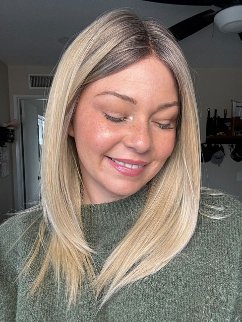 Pretty Blonde Ombre Medium layered Straight Synthetic Lace Part Wig GLP007