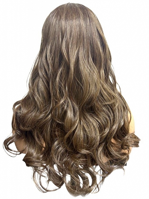Warm Cinnamon Brown long layered loose beachy waves Synthetic Lace Part Wig GLP018