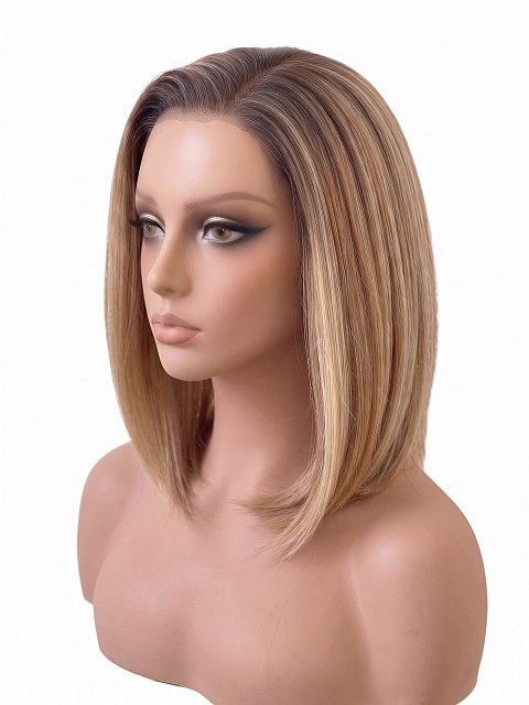 Glamvigor Hybrillia Blend Human Hair  ombre Ginger  with Dark Blonde hights  BOB  style PRE-CUT Lace Part Wig GLP081