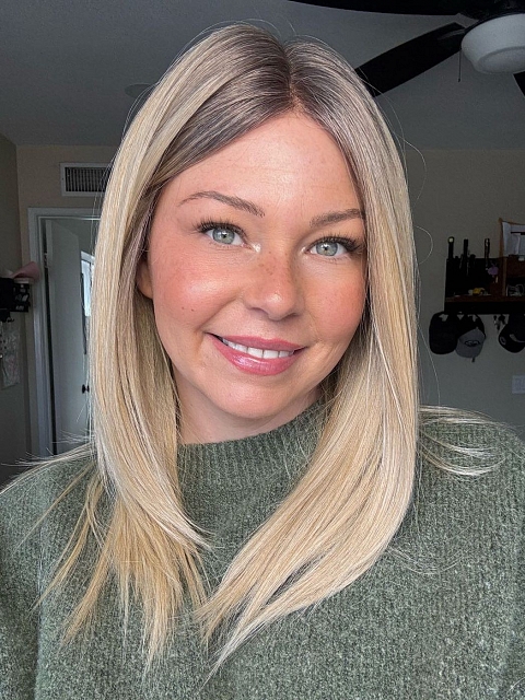 Pretty Blonde Ombre Medium layered Straight Synthetic Lace Part Wig GLP007