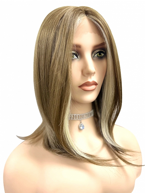 Light Ash Blonde Evenly Blended with Cool Platinum Blonde with side-sweeping  fringe synthetic wig glp035