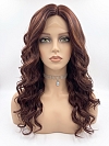 Glamvigor Hybrillia Blend Human Hair Vibrant Medium Red and Auburn blend loose wavy layered Lace Part Wig GLP026