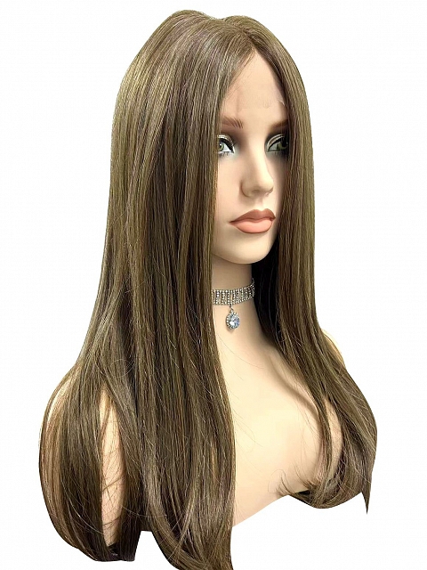 Chic Medium Brown long cascading staright Synthetic Lace Part Wig GLP027