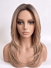 Hybrillia Blend Human Hair Trendy blonde ombre with gold highlights Straight  with side bangs Lace Part Wig GLP008