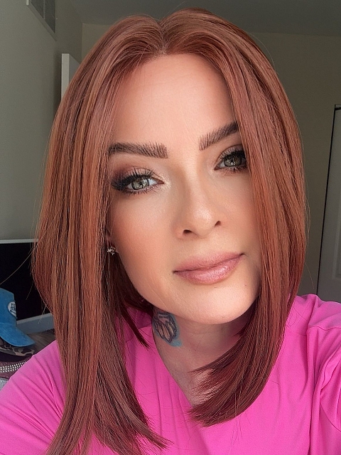 Dark Auburn Evenly Blended with Ruby Red classic chin length bob  synthetic wig glp033
