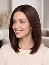 Glamvigor Hybrillia Blend Human Hair Dark Brown base with Light Reddish Brown highlights shoulder-length PRE-CUT Lace Part Wig GLP076
