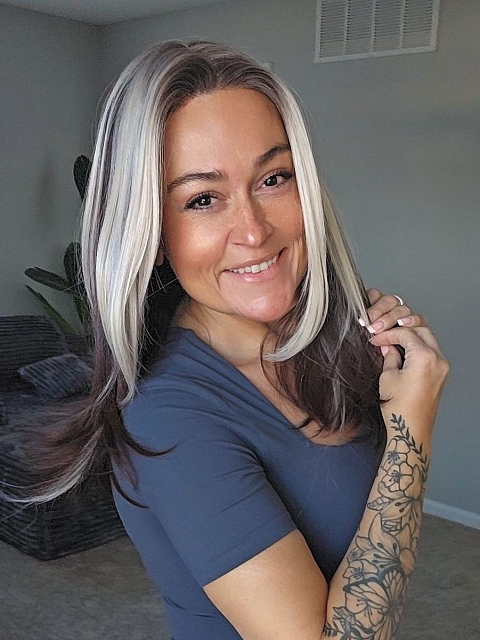 Glamvigor Hybrillia™ Blend Human Hair Dark red-brown mix white blonde  Straight Lace Part Wig GLP054