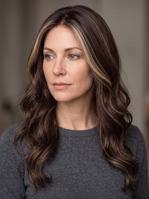 Glamvigor Hybrillia™ Blend Human Hair Red Brown with Gold Blonde highlights Long Beach Waves Lace Part Wig GLP056