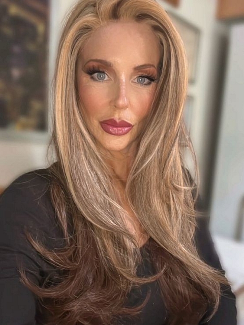 Warm Brown mixed Blonde long straight Synthetic Lace Part Wig GLP002